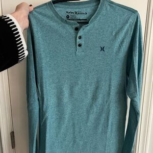Hurley Teal Long Sleeve Henley Shirt